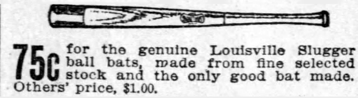Genuine Louisville Slugger Ring Bat 1895 Newspaper Ad