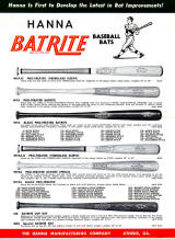 1962 Hanna Batrite Baseball Bat Catalog