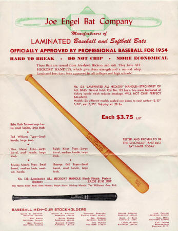 1954 Joe Engel Bat Co. catalog ad