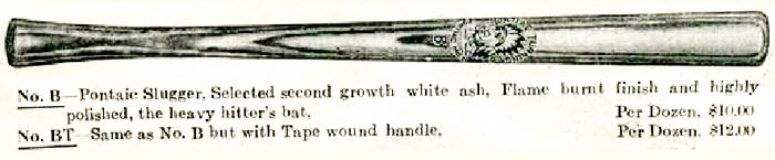 1910 Pontiac Turning Company catalog No. B  Baseball Bat