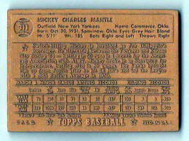 Back of 1986 Topps  Traded Mickey Mantle Bronze Dealer premium