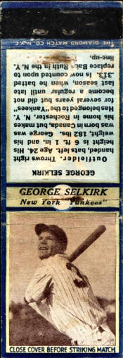 George Selkirk 1935-1936 Diamond Matchbook Cover