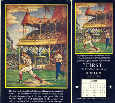 1941 Baseball Themed Red Stockings Boston Bank Advertising Trade Card Ink Blotter