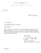 1971 Topps Winner's Shipping Notification