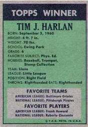 1971 Topps Winner Tim J. Harlan Baseball Card