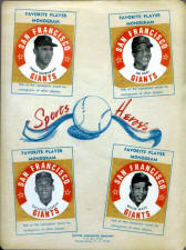 1965 Hunter Publishing Co. Sports Heroes Sticker Giants set