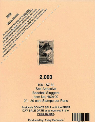 2006 USPS Baseball Sluggers Mickey Mantle Cover Sheet