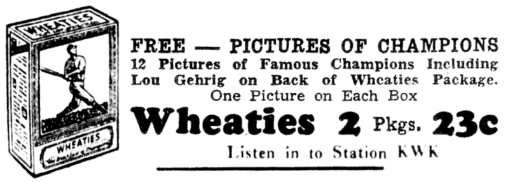 1934 Wheaties Pictures of Champions advertisement