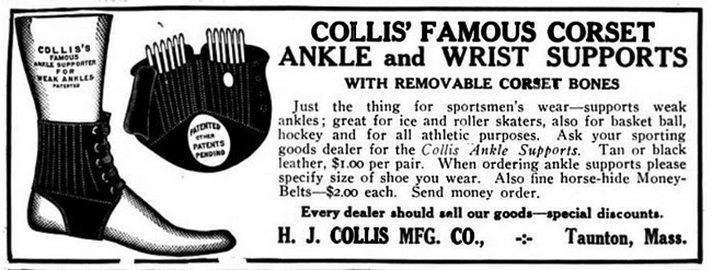 1909 Collis' Famous Combination Ankle Supporter advertisement
