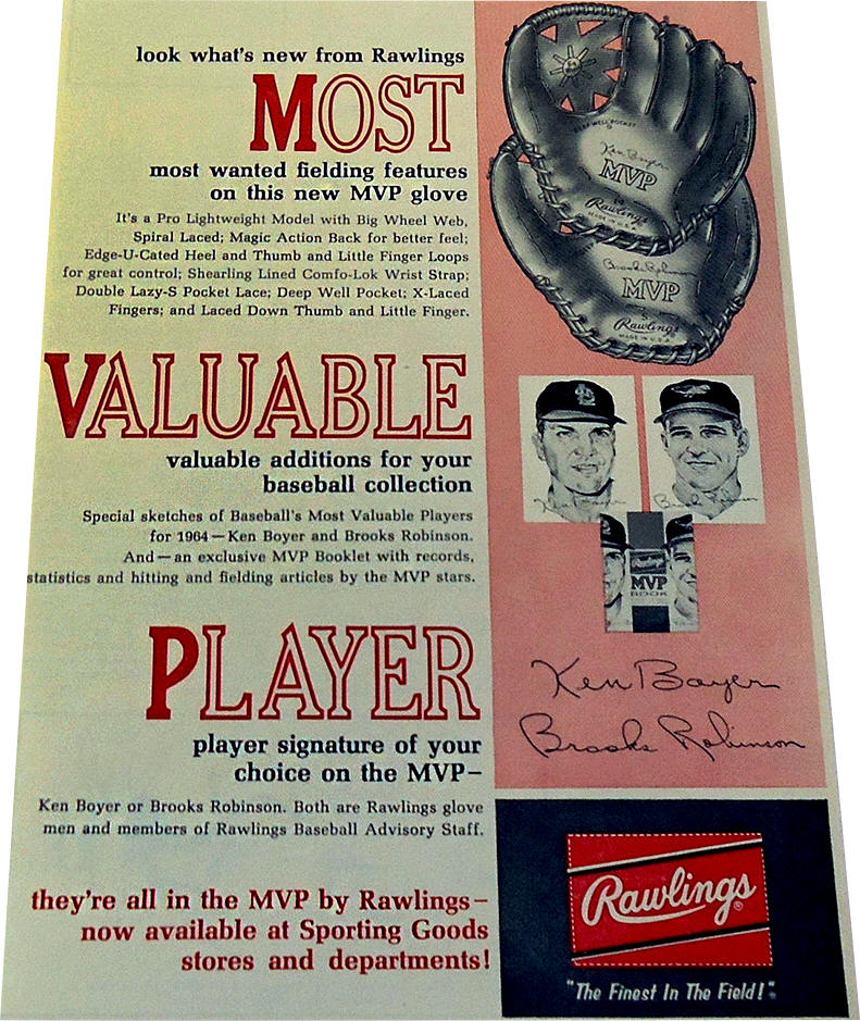 Brooks 1965 Rawlings Baseball Handschuhe Ad ~ Ken Boyer Brooks Robinson 