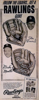 1958 Rawlings Baseball Glove ad Mickey Mantle Stan Musial