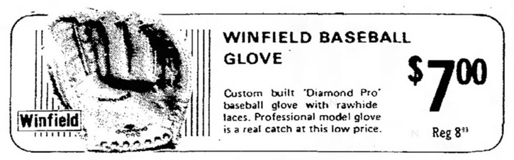 1976 Woolworth Winfield Diamond Pro Baseball Glove ad