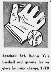 1952 Yale Juvenile Baseball and Glove  set