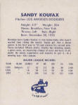 Back of 1958 Bell Brand Dodgers Sandy Koufax