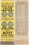 Bost Tooth Paste 1938 Yankees Schedule Advertising Matchbook