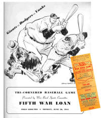 1944 Dodgers Yankees Giants Tri-Cornered Baseball Game Program Ticket
