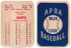 American Professional Baseball Association APBA Baseball Game Cards
