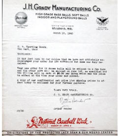 J.H. Grady MFG. Co. National Baseball Week Letterhead