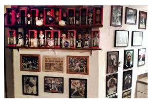 Wall to wall framed baseball memorabilia