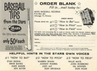 Baseball Tips From The Stars Mars Candy order form