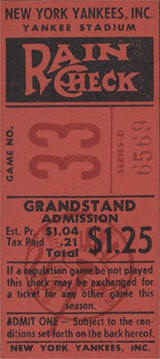 1951 Yankees Grandstand ticket stub