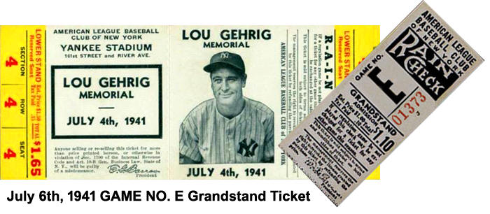 Lou Gehrig Memorial Game Ticket Rain out