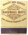 Joseph G. Kren Baseball Bats Baseball Centennial Adverting Matchbook