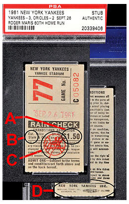 PSA Authenticated Sept. 26 1961 Ticket Stub