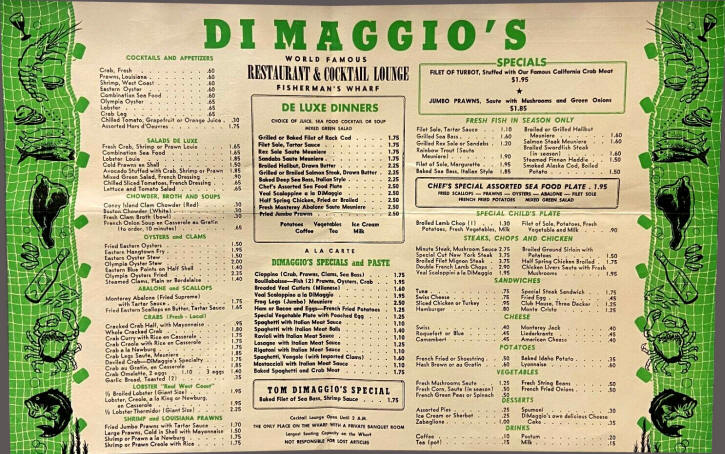 Joe DiMaggio's World Famous Restaurant Menu