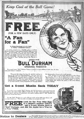 1913 Bull Durham Tobacco ad Free a Fan for a Fan