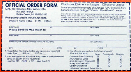 Kellogg's MLB Watch Order Form