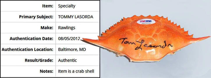 PSA/DNA Certification Tommy Lasorda Signed Crab Shell