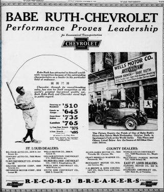 Wells Motor Co. Babe Ruth Record Breakers advertisement