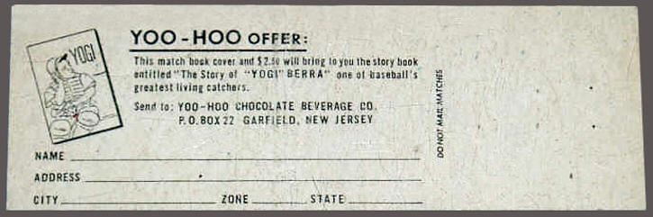 Yoo-Hoo Match Book the story of Yogi Berra Offer