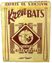 Kren Baseball Bats Baseball Centennial Matchbook