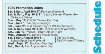 1980 Yankees Pocket Schedule Pennant Weeked Promotion