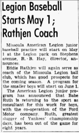 1947 American Legion starts in Missoula, Montana article 