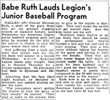 July 1947 Babe Ruth newspaper article 