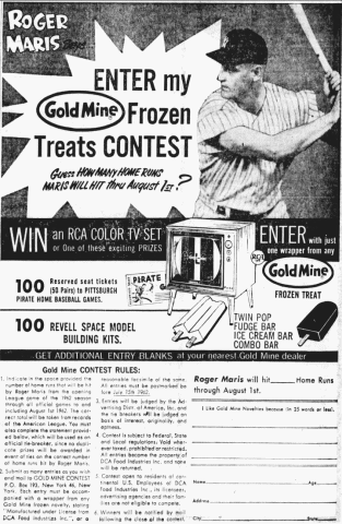 1962 Roger Maris Gold Mine Ice-Cream ad