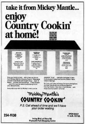 August 1969 Mickey Mantle's Country Cookin' Irving Texas ad
