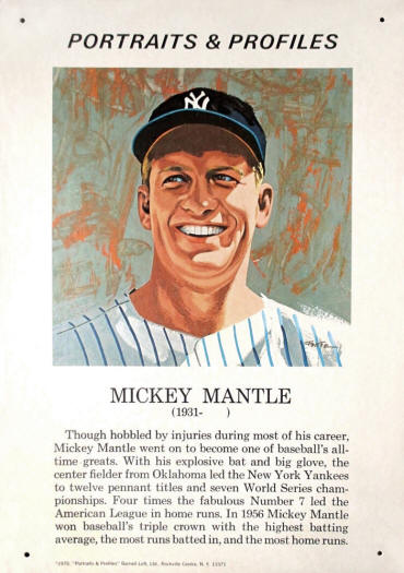 1970 Portraits & Profiles Mickey Mantle Educational Poster 