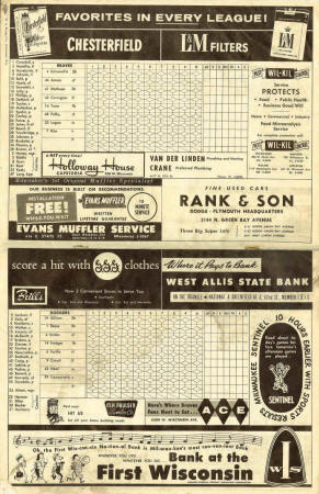 1957 Milwaukee Braves Scorecard