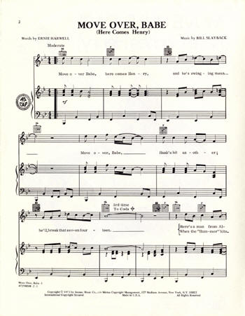 "Move Over Babe (Here Comes Henry) Sheet Music