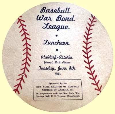1943 Baseball War Bond League Luncheon Program