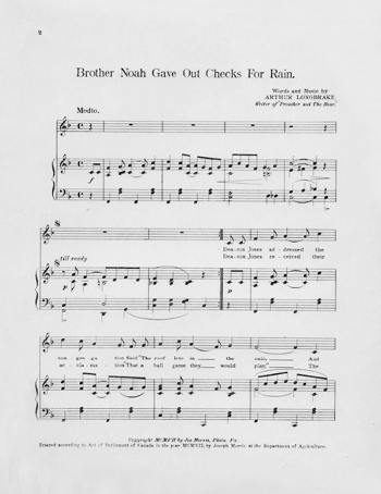 1907 "Brother Noah Gave Out Checks For Rain"  Sheet Music