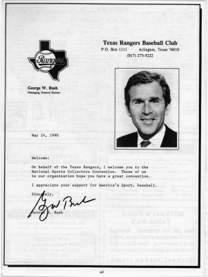 A Letter from the Texas Rangers - George W Bush