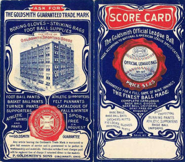 P. Goldsmith's Sons Sporting Goods Score Card