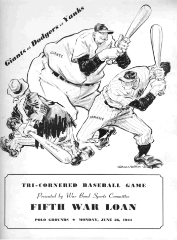 1944 Dodgers Yankees Giants Tri-Cornered Baseball Game