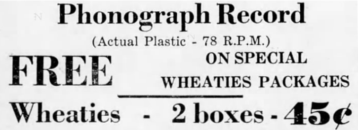 Free Phonograph Record On Special Wheaties Packages