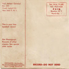 HO Oatmeal Baseball Records Envelope